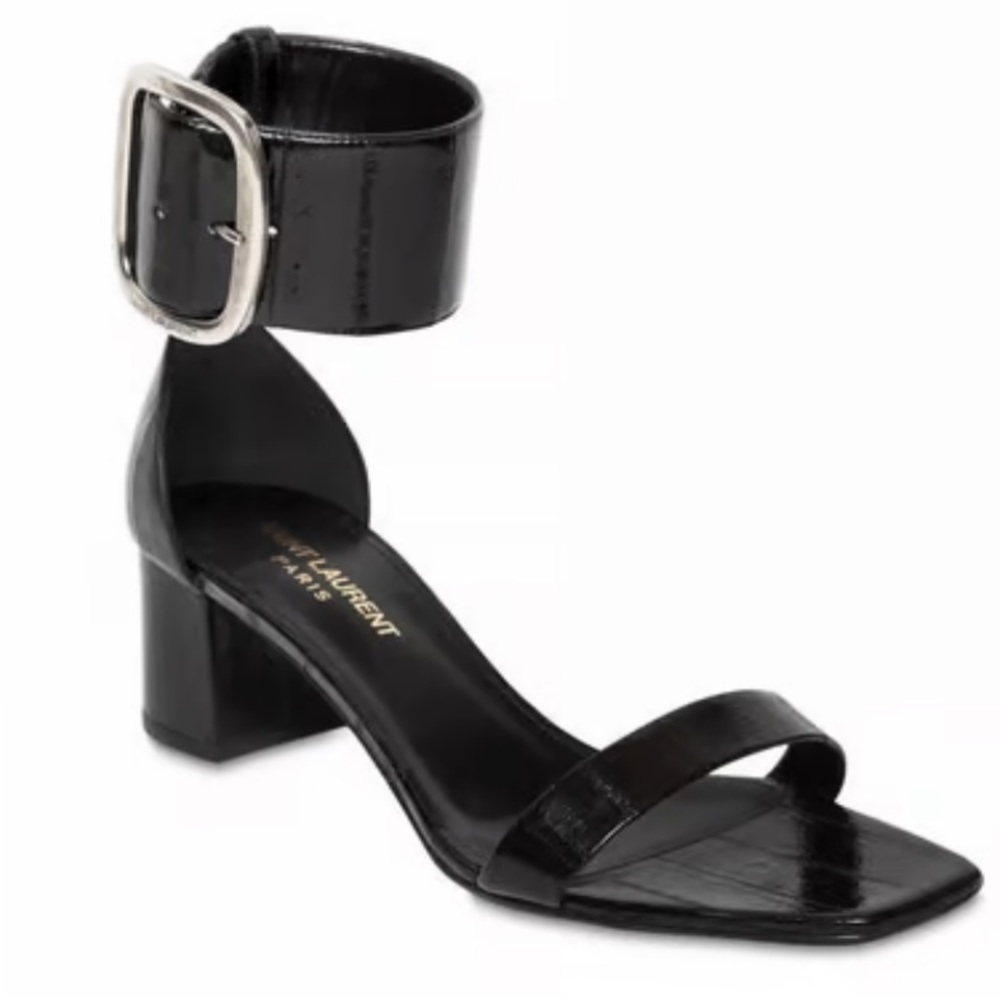 Saint Laurent LouLou Black Leather Buckle Sandals Size 7.5